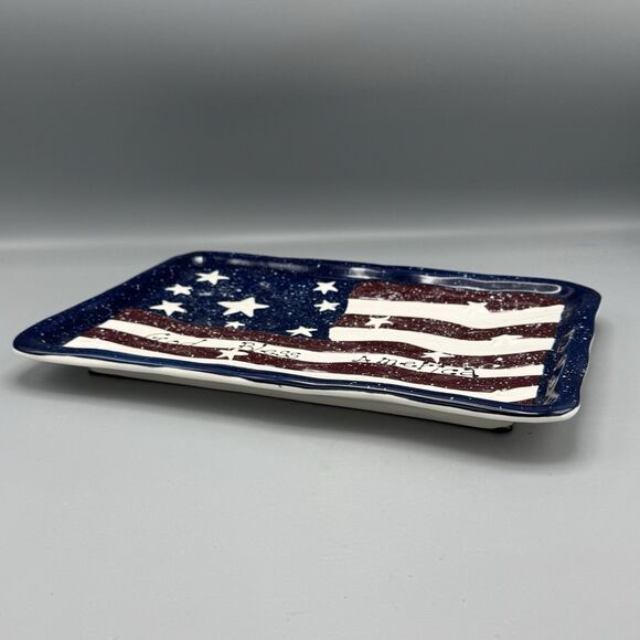 2003 July 4 God Bless America Ceramic Serving Platter Patriotic Stars Stripes - Picture 9 of 9